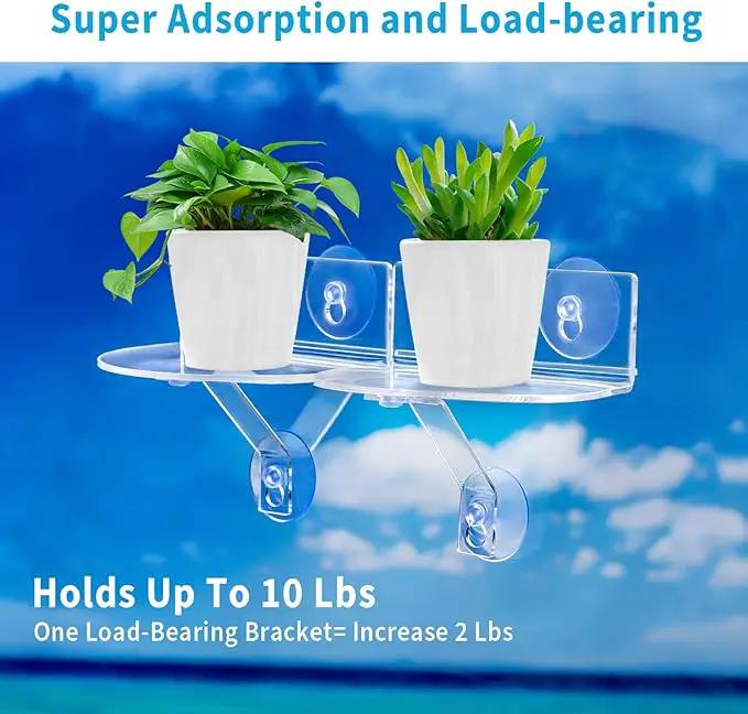 2-Pack Acrylic Window Plant Shelves with Suction Cups & Support Brackets - Rectangle Window Sill Extender for Herb Pots, Succulents, Flower Boxes, Micro Greens | Indoor/Outdoor Use by GreenHaven Gardens