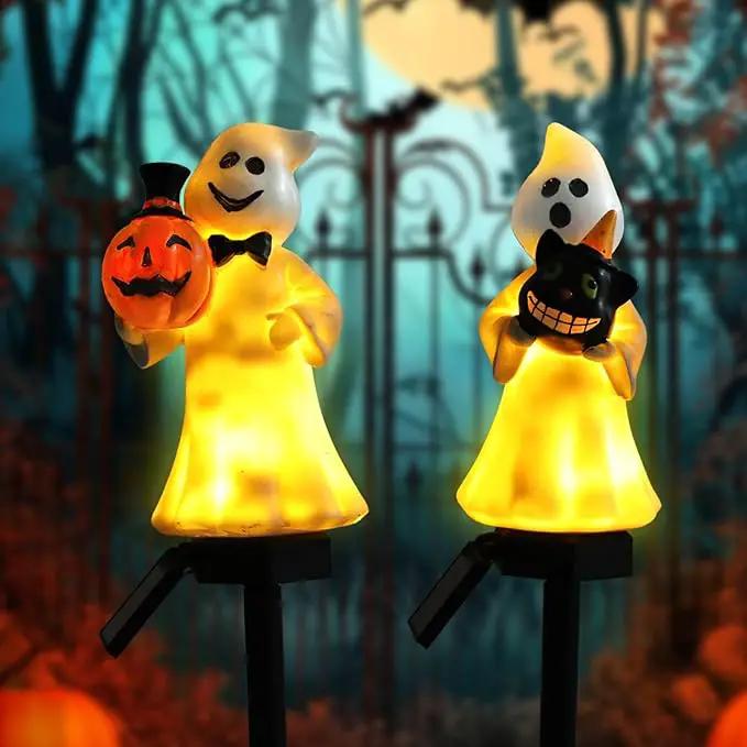 Halloween Decorations – Set of 2 Solar-Powered Ghost Decor with LED Lights, Weather-Resistant Outdoor Lighting for Garden, Pathways, and Parties by GreenHaven Gardens