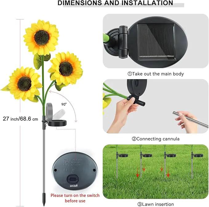 2 Pack Sunflower Garden Lights + 2 Pack Aluminum Ball Garden Lights by GreenHaven Gardens