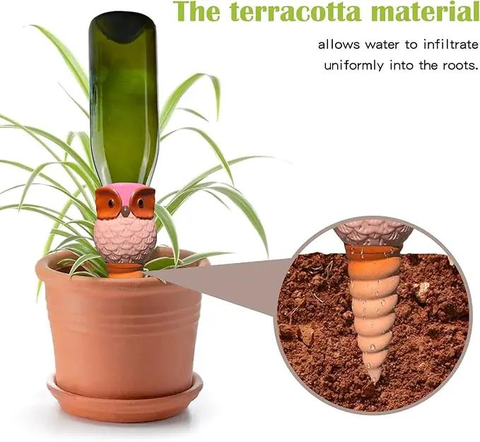 Hunthawk Plant Watering Stakes Owl, Self Watering Spikes Automatic Terracotta Spiral Devices with Irrigation Watering System for Outdoor Indoor Plants 6 Pcs by GreenHaven Gardens