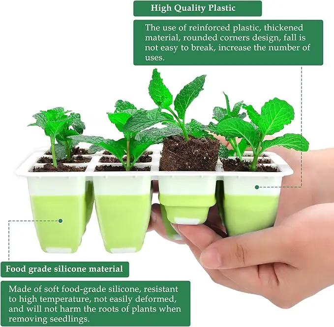 10pcs Reusable Seed Starter Tray, 120 Cells Seed Starter Kit, Silicone Seedling Starter Trays for Starting Plant Seeds with Flexible pop-Out Cells, Indoor Gardening Plant Germination Trays by GreenHaven Gardens