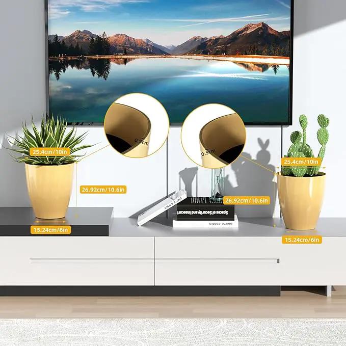 QCQHDU Plant Pots Set of 2 Pack,10 Inch Plant Pot for Indoor and Outdoor Plants with Drainage Hole,Flower Pots Modern Decorative Planter for Garden Plants (Golden) by GreenHaven Gardens