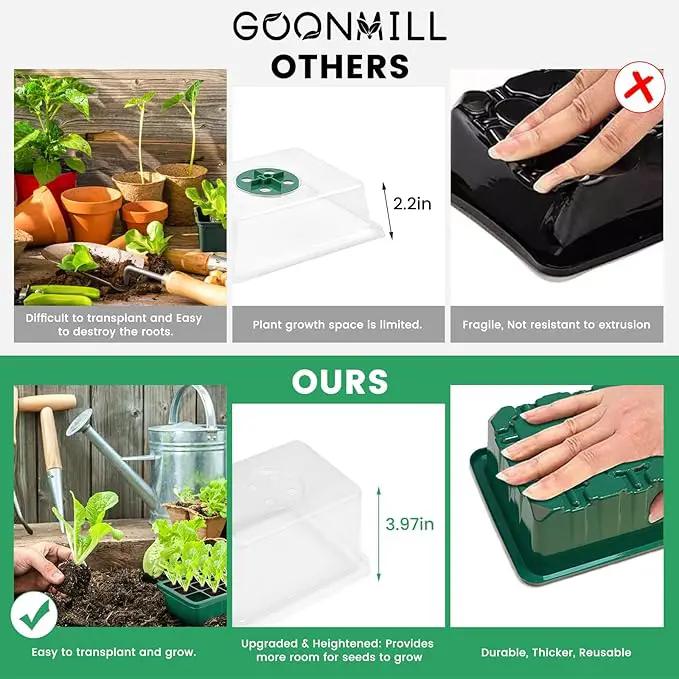 GOONMMILL Seed Starter Tray with Timed Grow Light, 5 Packs Plant Starter Tray Seedling Starter Kit with Humidity Domes Base Indoor Greenhouse Mini Propagator Station for Seeds Growing Starting by GreenHaven Gardens
