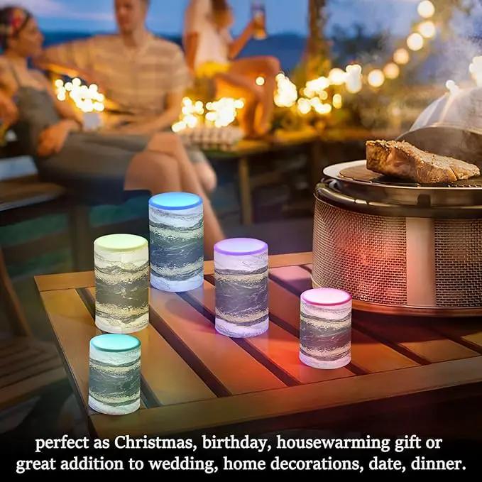 Flickering Flameless Candles, Black White Marble Gold Veins LED Candles with Remote Timer, Set of 2 Battery Operated Candle for Valentine Wedding Birthday by GreenHaven Gardens