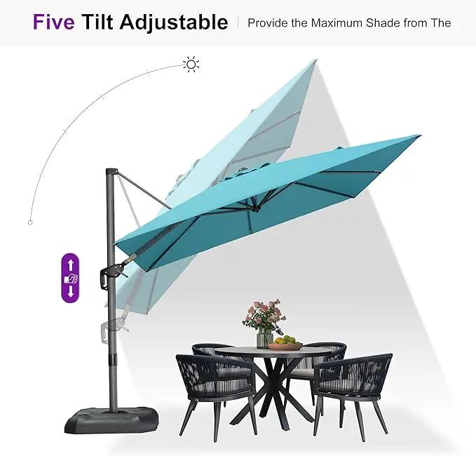 PURPLE LEAF Cantilever Umbrella with Base 9 Feet Patio Outdoor Aluminum Offset Umbrella with 360-degree Rotation for Garden Deck Pool Patio Turquoise Blue by GreenHaven Gardens