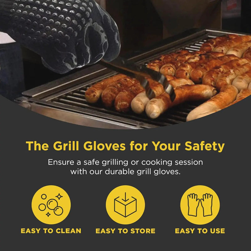 Insulated BBQ Heat Resistant Gloves - Neoprene & Polyester Barbecue Grilling Gloves with Silicone Pads for Gas Grill & Charcoal Grills Outdoor Cooking - 1400°F High Heat Fire BBQ Mittens by O-Yaki by GreenHaven Gardens