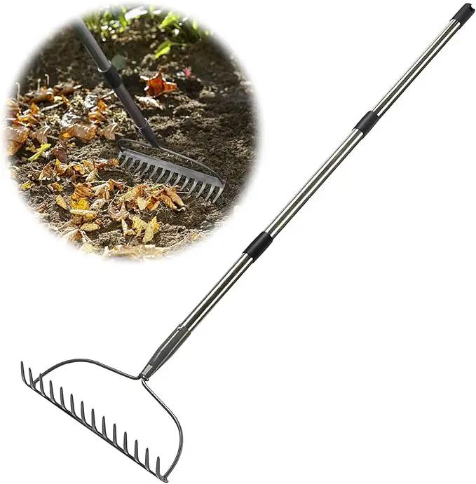 Rake for Leaves, Garden Bow Rake for Lawns Heavy Duty, 5 ft Back-Saving Long Handle, 14 Metal Tines, Yard Gardening Tools for Loosen Soil, Clear Gravel Grass Rock, Level Mulch by GreenHaven Gardens