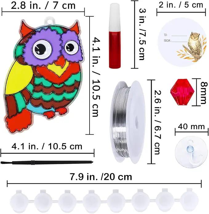 Winlyn 24 Sets Owl Suncatchers Ornaments Decorations DIY Window Paint Art Suncatchers Owl Craft Kits Sun Catchers for Kids Home Classroom Winter Holiday Season Fall Christmas Activities Party Favors by GreenHaven Gardens