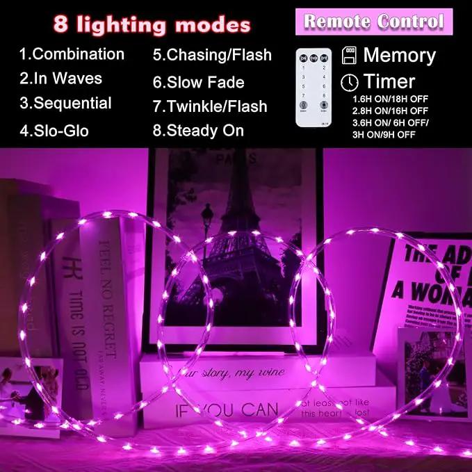 50Ft 600 LED Rope Lights Outdoor, Pink Flexible Tube Light Waterproof Plug in 8 Modes Timer Memory, Permanent String Lights for Tree,Pool, Bedroom, Fence, Garden, Indoor, Outside Decorations by GreenHaven Gardens