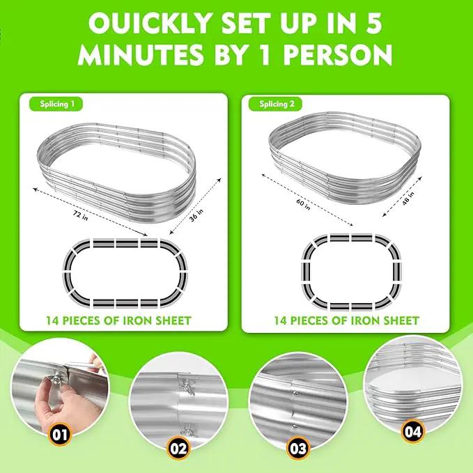 Durable -0.8MM Thick,Crimped Edge 6X3X1 FT Large Oval Galvanized Steel Raised Garden Bed/Galvanized Metal Planter Box for Planting in The Backyard/Garden (Silver, 72X36X12 Inches) by GreenHaven Gardens