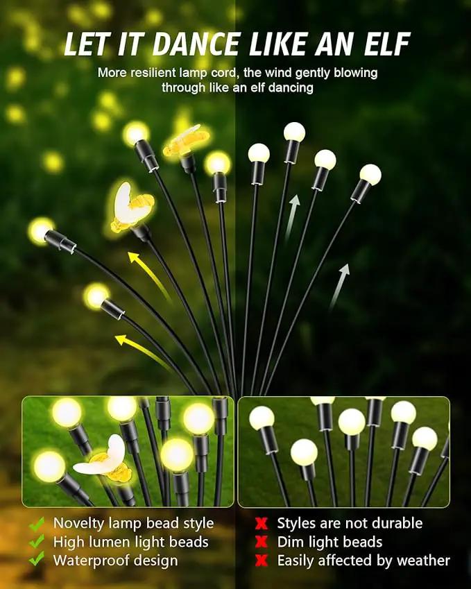 Solar Garden Lights 2024 Upgraded 40 LED Firefly Lights Solar Outdoor Sway by Wind for Patio Pathway Decoration 2+8 Warm White (Bees 4 Pack)… by GreenHaven Gardens