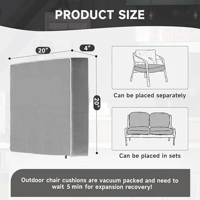 PNP FKJP 2 Pack Outdoor Chair Cushion 20" X 20" X 4", Waterproof Outdoor Seat Cushions with Non-Skid Ties,Grey (Cushion + Cover) by GreenHaven Gardens