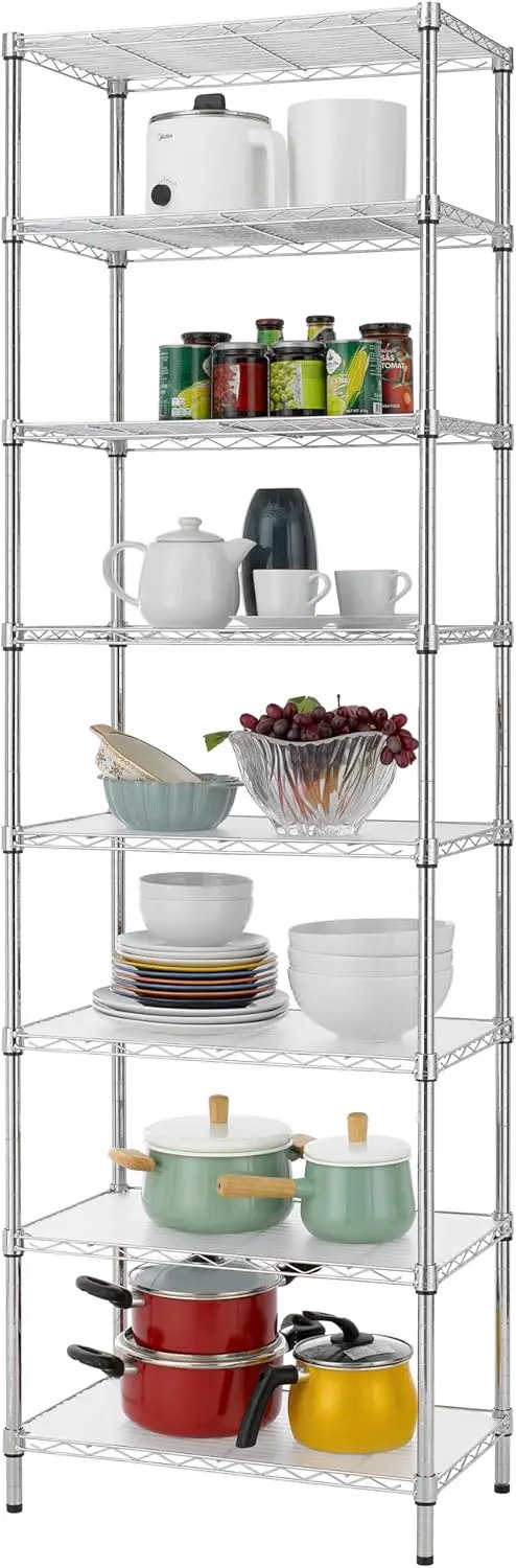 Finnhomy 8-Tier Wire Shelving Unit Adjustable Steel Wire Rack Shelving, 80.7 Inches Height 8 Shelves Metal Storage Rack, Pantry Shelves for Storage with PE mat, NSF Certified, Chrome by GreenHaven Gardens