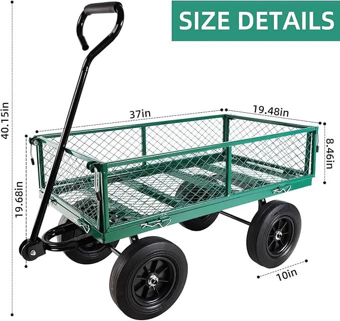 Heavy Duty 480 Lbs Capacity Mesh Steel Garden Cart Folding Utility Wagon with Removable Sides (Green) by GreenHaven Gardens