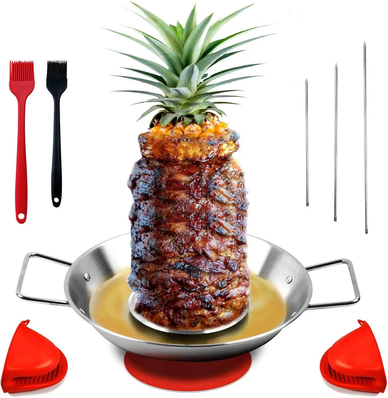 Fengzhe Al Pastor Skewer for Grill：Stainless Steel Vertical Stand, Brazilian Spit Stand with removable 3 Spikes, 2 Brushes, Anti-scalding Fittings, Fat Separator Tray, for Tacos Al Pastor, BBQ by GreenHaven Gardens