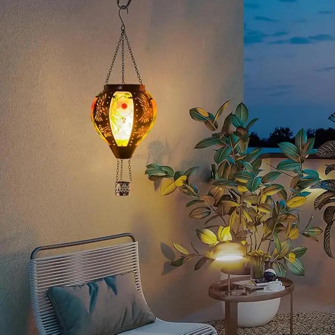 Starsoul Hummingbird Hot Air Balloon Solar Lantern Metal & Glass Solar Hot Air Balloon Hanging Garden Light Waterproof Outdoor Lantern for Patio Yard Party Decorations by GreenHaven Gardens