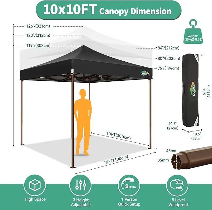 COBIZI 10x10 Pop Up Canopy Tent Heavy Duty with 4 Sidewall, Commercial Outdoor Easy Pop Up Gazebo for Party Wedding All Weather Waterproof UV 50+ with Carry Bag(Leg Upgraded),Black by GreenHaven Gardens