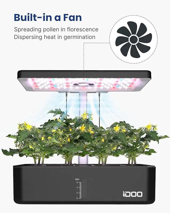 iDOO Hydroponics Growing System Kit 12Pods, Gardening Gifts for Women Mom, Indoor Herb Garden with LED Grow Light, Built-in Fan, Auto-Timer, Adjustable Height Up to 11.3", 12Pods-Black by GreenHaven Gardens