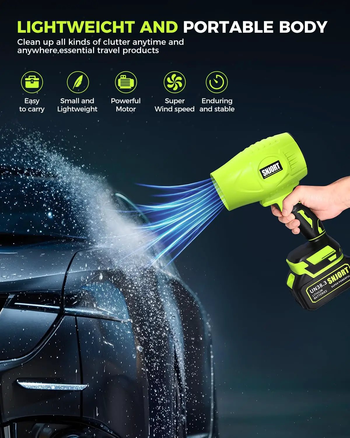 Leaf Blower Cordless with Battery and Charger,800,000 RPM,Extended Nozzle,Lightweight Handheld Design,Blower for Patio Cleaning,car Blowing Water,Blowing Leaves and Dust（Grass Green） by GreenHaven Gardens