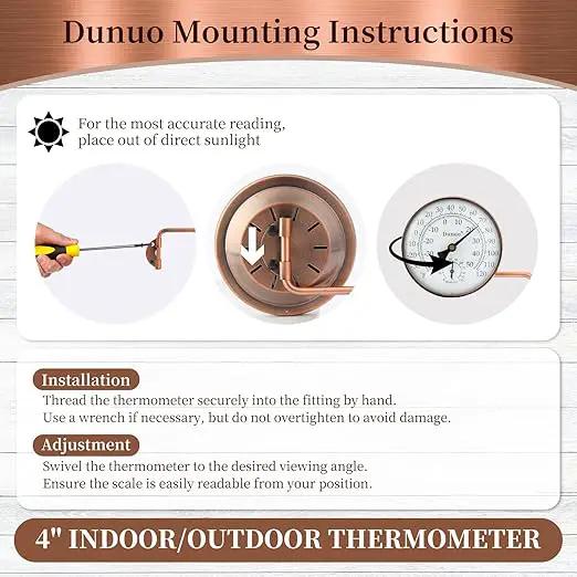 4-Inch Copper Outdoor Thermometer - Analog Temperature Gauge for Patio, Greenhouse and Garage. Decorative, Weather-Resistant, Solid Brass Swivel Design (4inch Thermo&Hygrometer) by GreenHaven Gardens