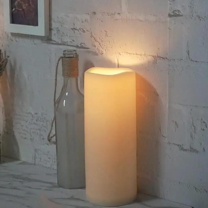 CANDLE CHOICE Waterproof Outdoor Battery Operated Flameless Candle with Timer Large Plastic Resin Bright Flickering Electric LED Pillar Lantern Patio Garden Wedding Christmas Decorations 4”(D)x10”(H) by GreenHaven Gardens
