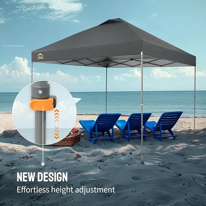 CROWN SHADES Adjustable Height on The Fly, 10x10 Pop Up Canopy - Beach Tent with One Push Setup - Easy Outdoor Sun Shade for Events, Parties, Camping - Outside Shade with STO-N-Go Bag, Grey by GreenHaven Gardens