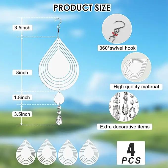Sublimation Wind Spinner Blanks 8 Inch 4 Pack Wind Spinners Sublimation Blanks with Crystal Pendant Aluminum Metal Wind Spinners for Yard Garden Indoor Outdoor Window Porch Decoration（Waterdrop by GreenHaven Gardens