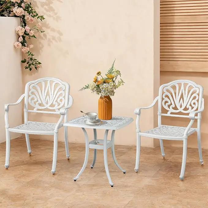 Outvita Patio Side Table, 21.3in Outdoor Square Cast Aluminum Bistro Table with Umbrella Hole and Antique Design for Backyard Porch Pool Balcony Deck White by GreenHaven Gardens
