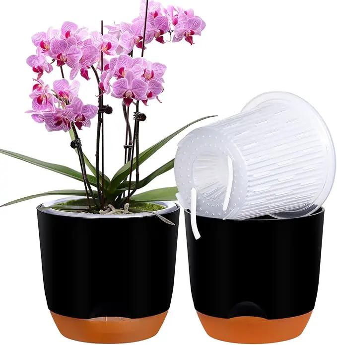 QCQHDU 2 Pack Orchid Pots with Holes for Repotting, Double-Layer and Self Watering Orchid Pot with Good Air Circulation by GreenHaven Gardens
