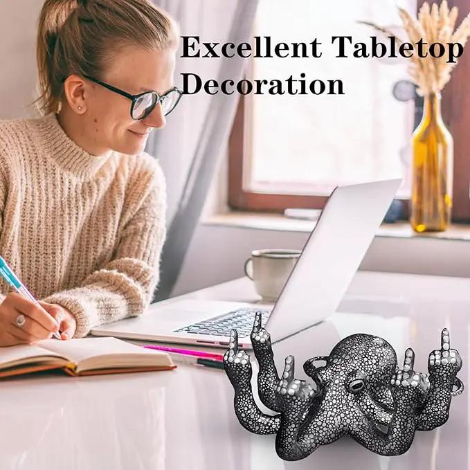 Octopus Statue,Middle Finger Desk Decor,Home Office Decor,Cute Room Decor,Funny Gifts,Various Fish Tank Decoration (Black) by GreenHaven Gardens