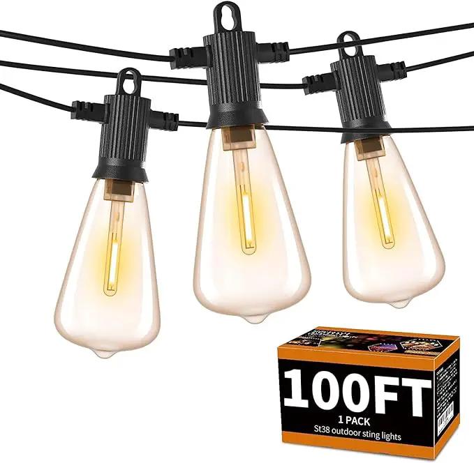 ZOTOYI Outdoor String Lights 100 FT, Waterproof IP65 LED Patio Lights with 52 ST38 Shatterproof Bulbs(2 Spare), Dimmable String Lights for Outside, Cafe, Bistro, Backyard, Garden Warm White by GreenHaven Gardens