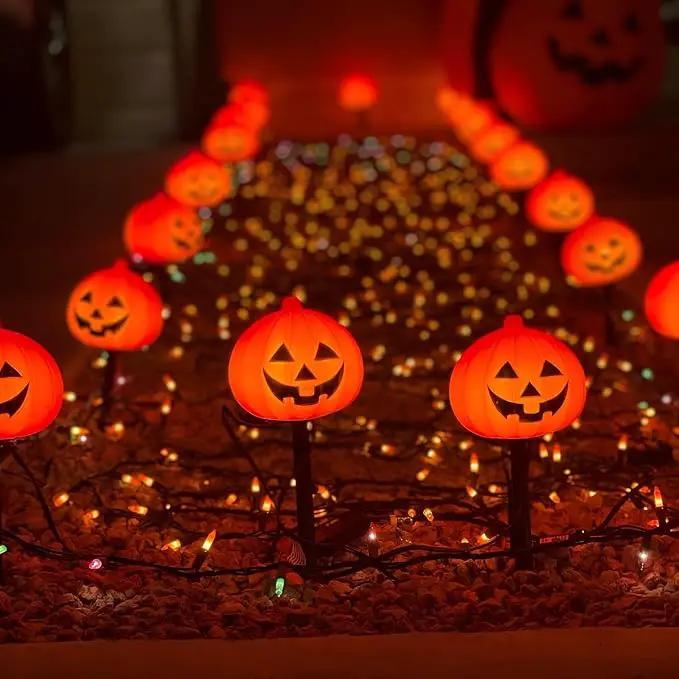 4 Pack Halloween Pumpkin Pathway Lights - 7Ft Outdoor Decorative String Lights with 4 Jack-O-Lantern Stake Lights for Halloween Yard, Garden, Walkway, Party and Lawn Decorations, Waterproof by GreenHaven Gardens