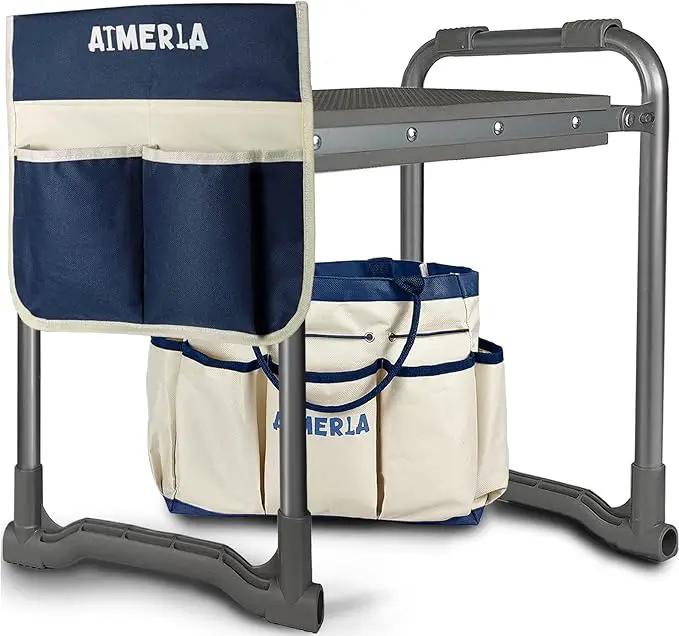 Foldable Garden Kneeler Seat Heavy Duty [Upgraded Widened Thick Kneeling Pad] Garden Stool with Large Garden Tool Bags with Pockets - Portable Garden Bench Gardening Gifts for Parents by GreenHaven Gardens