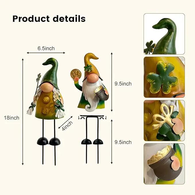 HONGLAND St.Patricks Day Decorations Outdoor Green Gnomes, Metal Gnomes Figurine Irish Leprechaun St Patricks Day Decor, Luck Shamrock Gnome for Home Outside Garden Lawn Party Yard Patio (18 INCH) by GreenHaven Gardens