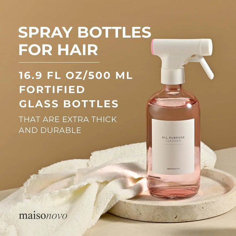 MaisoNovo Spray Bottle for Hair - 16.9 fl oz Pink x 2 with 16 Labels by GreenHaven Gardens