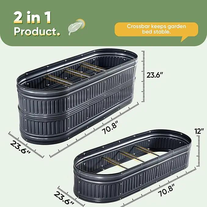 KING BIRD Raised Garden Bed Kit 2025 Upgraded Modular DIY Galvanized Planter Garden Box Outdoor for Gardening, Vegetables, Flowers, Elegant Roman Column Design, 71x24x24 in, Dark Grey by GreenHaven Gardens