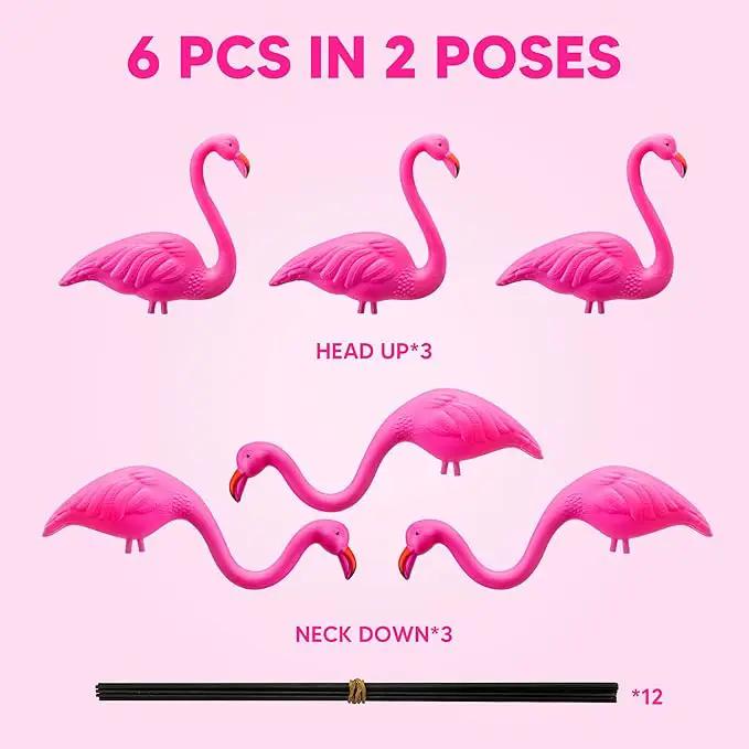 JOYIN Set of 6 Small Pink Flamingo Yard Ornament Stakes, Mini Lawn Plastic Flamingo Statue with Metal Legs for Sidewalks, Outdoor Garden, Luau Party, Tropical Party Decor, 2 Styles by GreenHaven Gardens