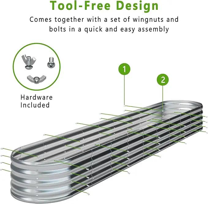 KFN 12x1.8x1FT Galvanized Raised Garden Bed,Raised Garden Bed Kit-Oval Metal Vegetable Box,Large Planter Flower Boxes Outdoor,Planting for Vegetables,Flower,Herb,Sliver,0.7mm by GreenHaven Gardens