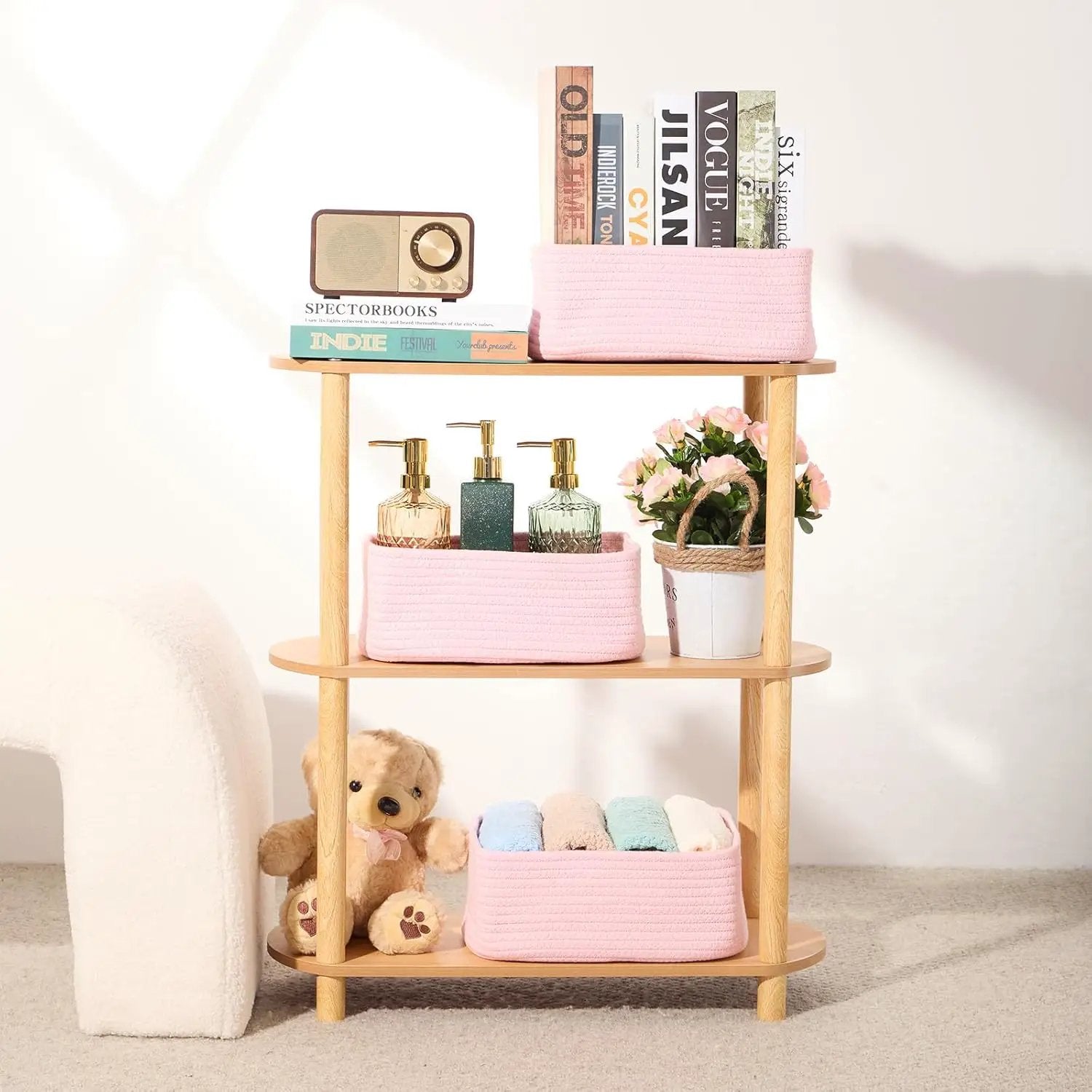 Small Storage Baskets for Organizing | Closet Organizer Bins | Shelf Toy Basket | Woven Rope Baskets | Cube Decorative Box | Shallow Basket | 11.5x7.5x4.7” | 3 Packs Pink by GreenHaven Gardens