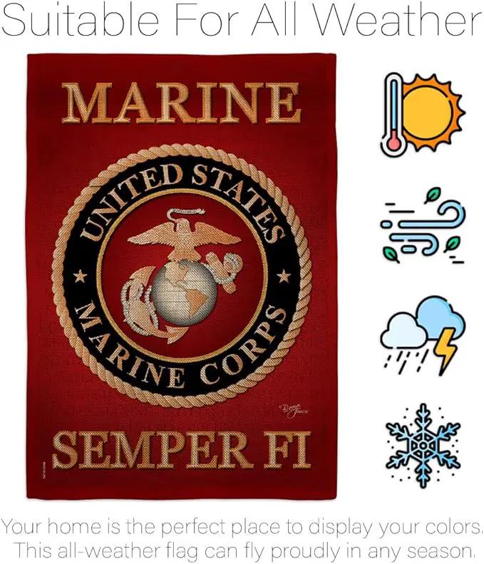 Marine Corps Burlap Garden Flag - Set with Stand Armed Forces USMC Semper Fi United State American Military Veteran Retire Official - House Banner Small Yard Gift Double-Sided Made In USA , Garden Flag 13"x 18.5" by GreenHaven Gardens