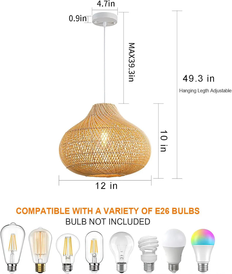 Rattan Pendant Lights, Large Wicker Chandelier Hand-Woven Boho Pendant Light Rattan Basket Hanging Light for Dining Room Kitchen Island Living Room by GreenHaven Gardens