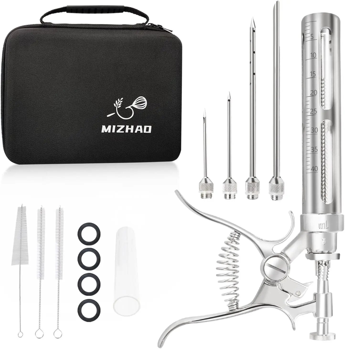 Premium Meat Injector Kit - Stainless Steel Marinade Syringe with 4 Needles, Leak-Proof, Food-Grade Injector for BBQ, Turkey, Chicken, and Grilling – Includes Bonus Glass Tube(9.1in) by GreenHaven Gardens