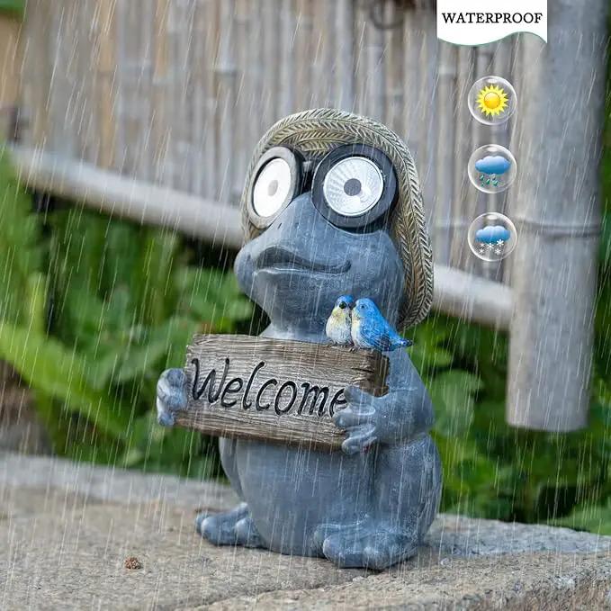 Garden Statue of Frog with Solar Light Eyes,Solar Decor Frog Outdoor Decorations,Frogs Figurine for Patio, Balcony, Yard, Lawn Ornament,Perfect Garden Gift,9.72inch by GreenHaven Gardens