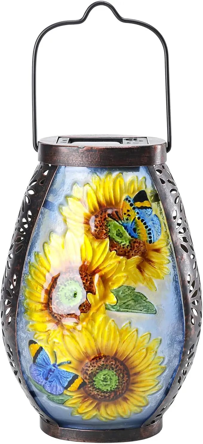 MUMTOP Solar Lanterns Outdoor Waterproof Sunflower Solar Powered LED Lights Hanging Solar Lantern Metal Decorative for Patio Table Garden Outside Yard Backyard by GreenHaven Gardens