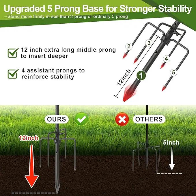 Hummingbird Feeder Pole for Outdoors - Heavy Duty Bird Feeder Stand with Adjustable Stake,62"Rustproof Shepards Poles with Hangers Holder for Birdfeeder,Wind Chimes,Lanterns,Wreaths,Black by GreenHaven Gardens