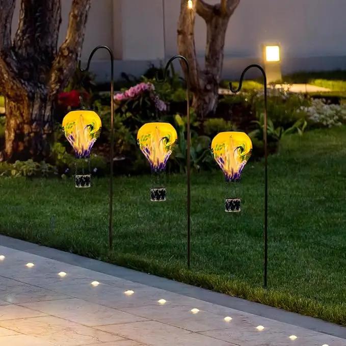 Tie-Dye Style Solar Hot Air Balloon Lantern with Flame, Glass Hot Air Balloon Solar Lantern Waterproof Outdoor Lanterns Decorative Lamp for Patio, Garden, Porch by GreenHaven Gardens