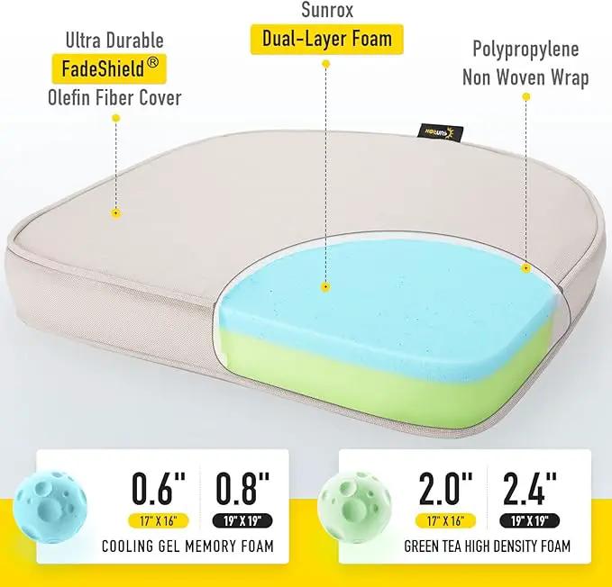 SUNROX Gel Memory Foam Chair Cushions, FadeShield Water-, Stain-Resistant Durable Reversible Seat Cushion Pads with Ties for Indoor/Outdoor Kitchen Dining Office 17"x16" Set of 6, Cream by GreenHaven Gardens