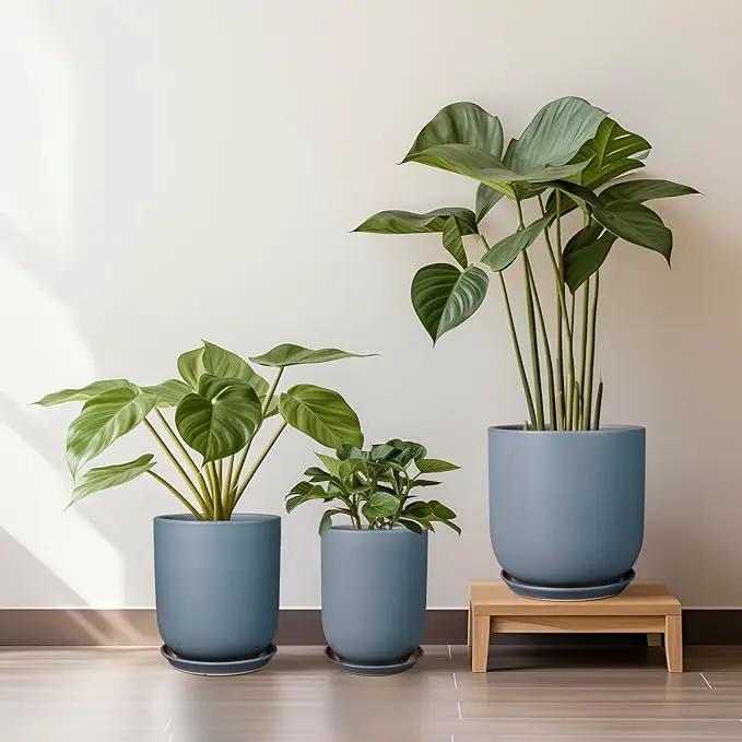 Ceramic Pot for Plants - 8 Inch Plant Pot for Indoor Plants Outdoor Ceramic Planter Large Flower Pot with Drainage Hole and Saucer for Home Garden Decor Gray by GreenHaven Gardens