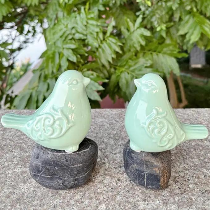 2PCS Ceramic Bird Figurines Decorative Bird Ornaments Statue for Home Garden Decor (Green) by GreenHaven Gardens