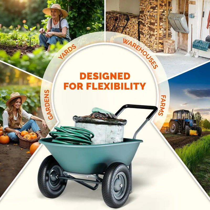 Upgrade 2 Wheel Wheelbarrow, Yard Cart with Padded Handlebar, 14 Inch Pneumatic Tires for High Stability, Ideal for Moving Soil, Plant Shrub, Gardening Tool, Easy Assembly by GreenHaven Gardens